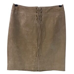 Doncaster Tan Suede Leather Lace Up Front Mini Skirt Western Coastal Cowgirl 8